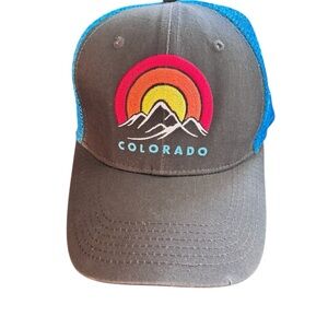 Colorado Mountain Stripes Mesh Trucker Snapback Logo Hat Cap Black Blue Mesh